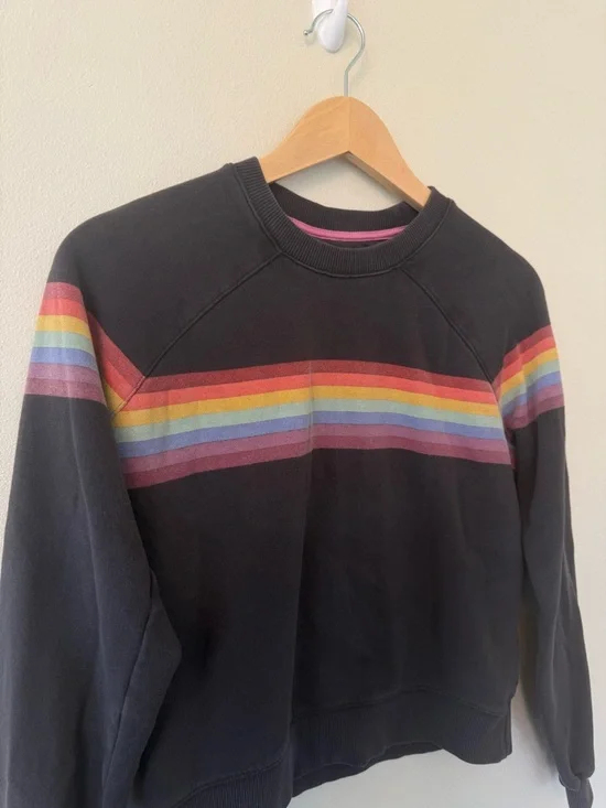 Marine Layer Rainbow Stripe Raglan Sweatshirt Charcoal Crewneck XS - Picture 4 of 9